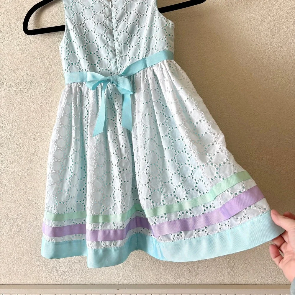 Sweet Heart Rose Girls 5 Blue White Eyelet Floral Ribbon Easter‎ Party Dress